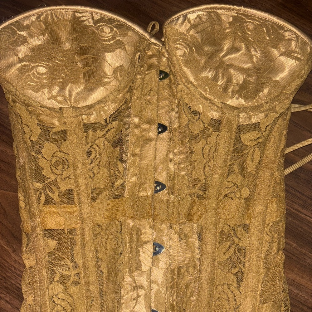 Hot Miami Styles Gold Lace Corset Top
